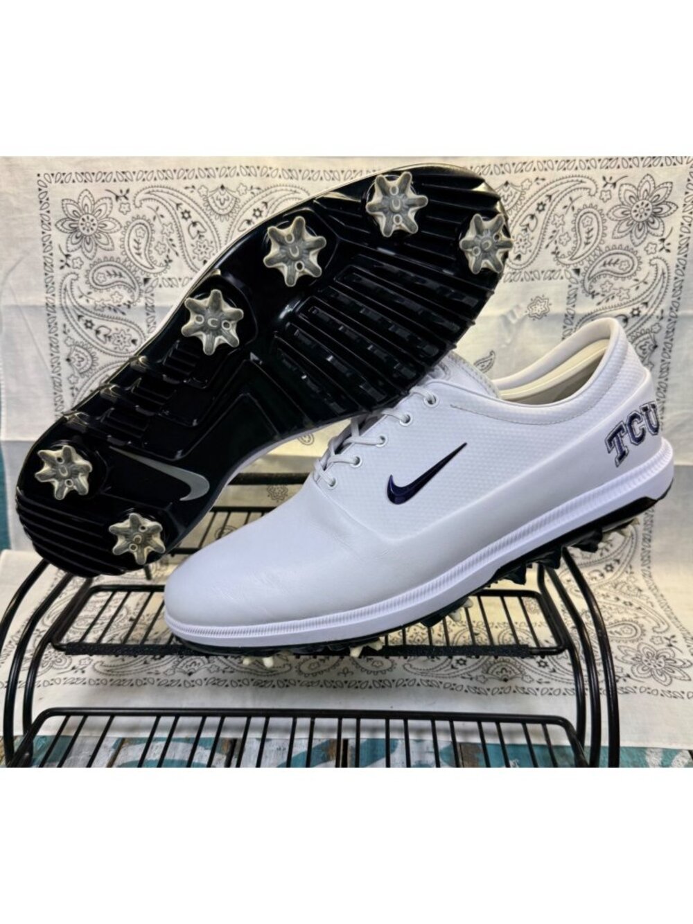 RARE Nike Victory Tour TCU Player Issue White Leather Golf Shoe Mens Sz 10 EUC